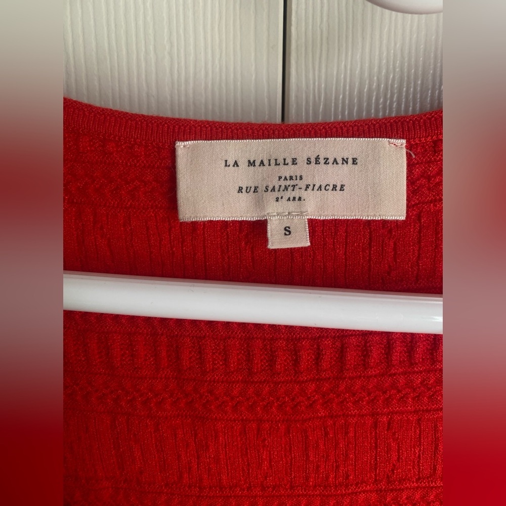 Sézane Red Knit Midi Dress with Tie Front - Picture 4 of 10